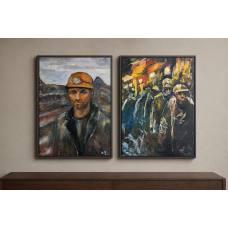“Miners of Ukraine” – Original Donbas Miners Diptych, Oil on Canvas | Marina Stognieva